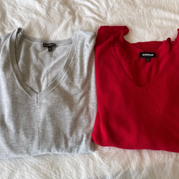 2 Express oversized sweaters Red and Gray Sz L - Picture 3 of 7